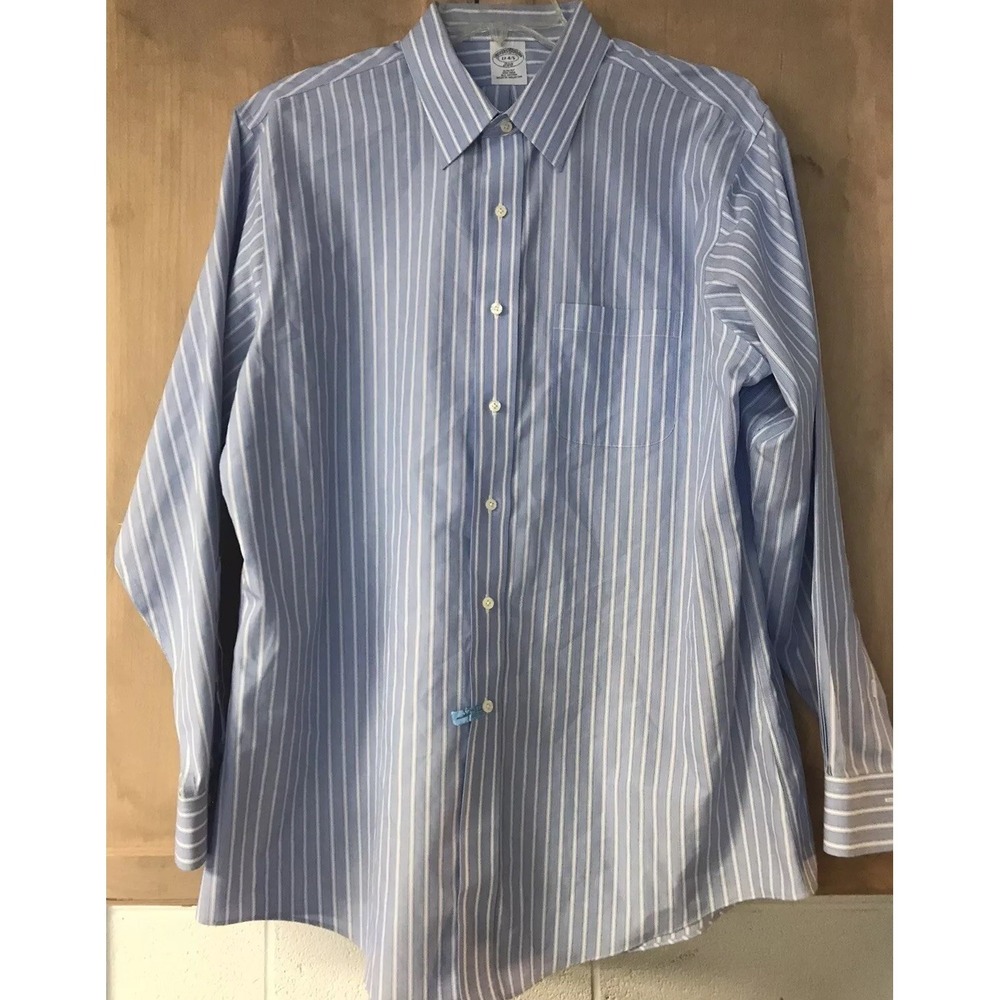 Brooks Brothers Button Down Shirt Mens 17-4/5 Blue Striped 346 Slim Fit Cotton